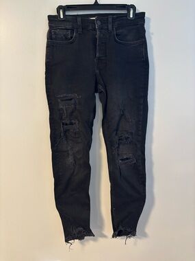Zara black wash ripped distressed boyfriend denim Mom Jeans Size 30